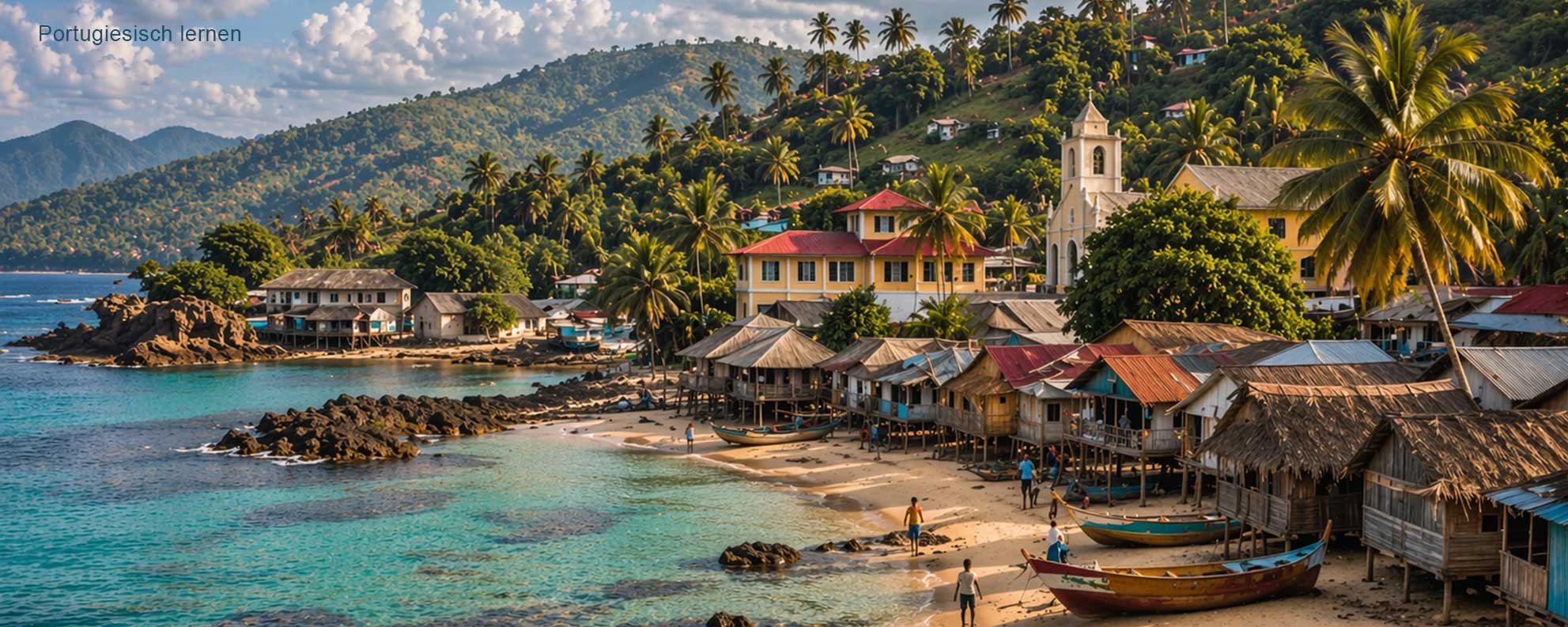 Osttimor – Küstenlandschaft von Timor-Leste mit traditionellen Häusern