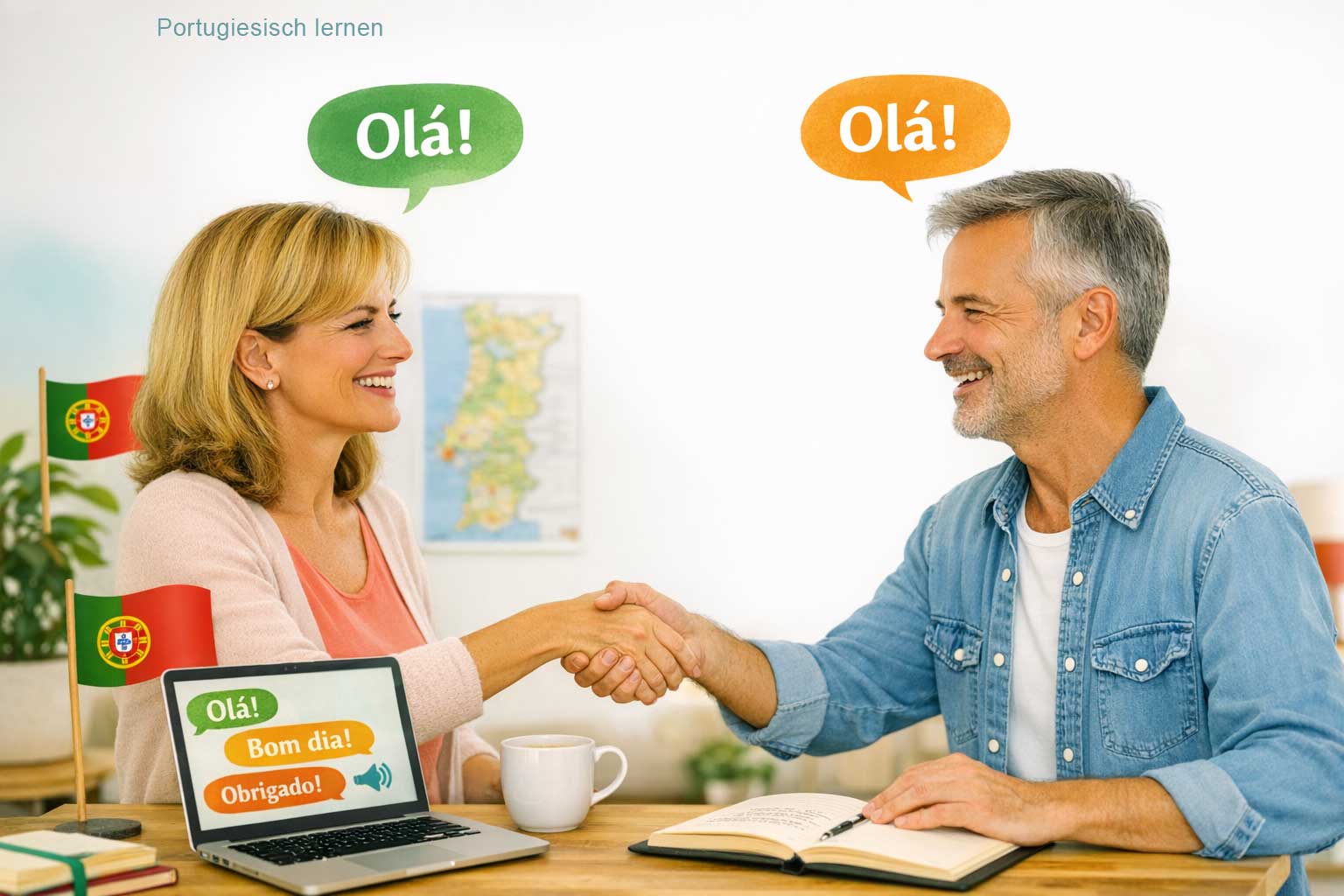 Erste Schritte Portugiesisch lernen – Lernkarten auf einem Tisch