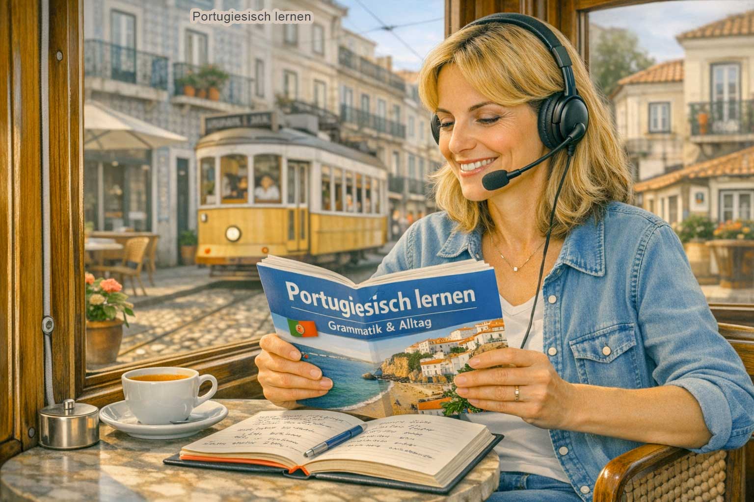 Portugiesisch lernen mit wenig Zeit – Kalender und Lernkarten auf einem Schreibtisch