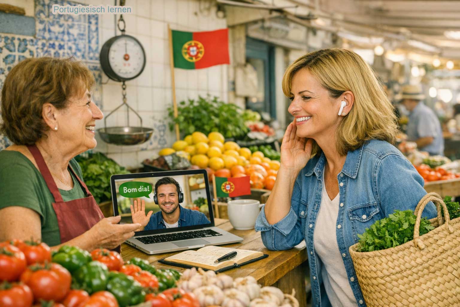 Portugiesisch im Alltag – Markt in Portugal mit Obst und Gemüse